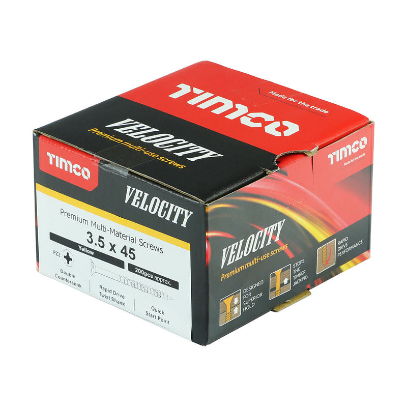 Velocity Premium Multi-Use Screws - PZ - Double Countersunk - Yellow - 3.5 x 45