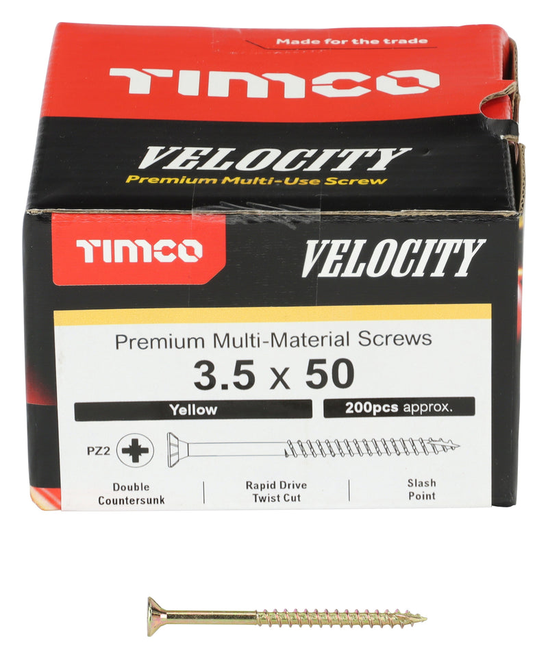 Velocity Premium Multi-Use Screws - PZ - Double Countersunk - Yellow - 3.5 x 50