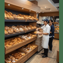 Professional Wooden Bakery Display with Bucket Shelves and Adjustable Configuration for Optimal Store Layout
