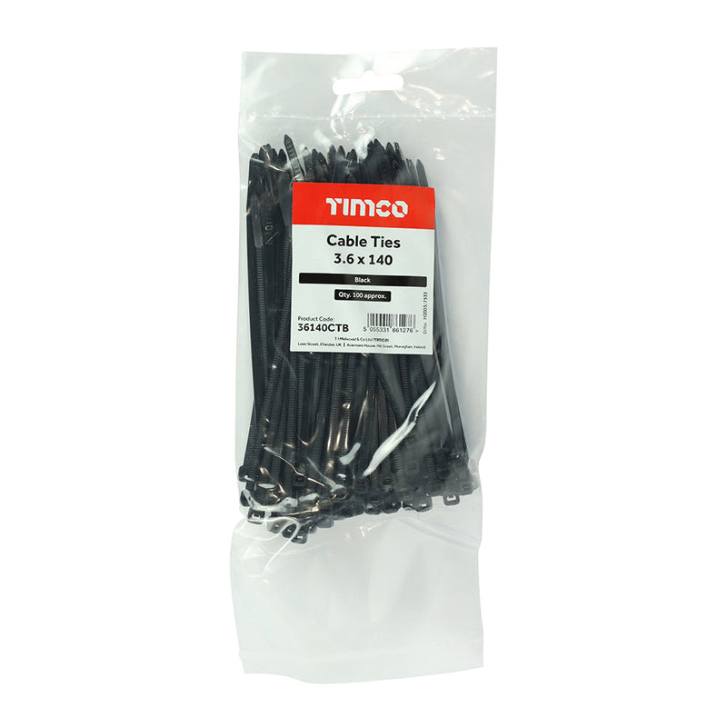 Cable Ties - Black - 3.6 x 140