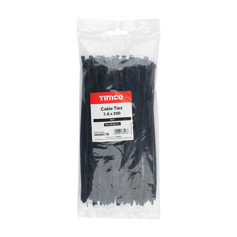 Cable Ties - Black - 3.6 x 200
