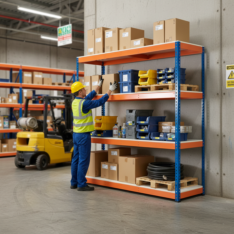 Premium Heavy Duty Industrial Shelving - 1677mm High - 400kg Capacity - Melamine - Blue & Orange