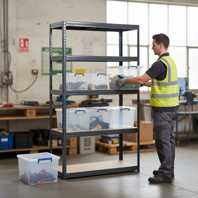 Premium 1800mm High Shelving Unit with 12x 33.5L Storage Boxes