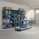 3x Heavy Duty Shelving Units - 1800mm High & 1x Professional Workbench - 1600mm Wide - Blue