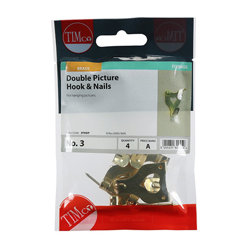 Picture Hanging Hooks - Double - Electro Brass - No.3 Double