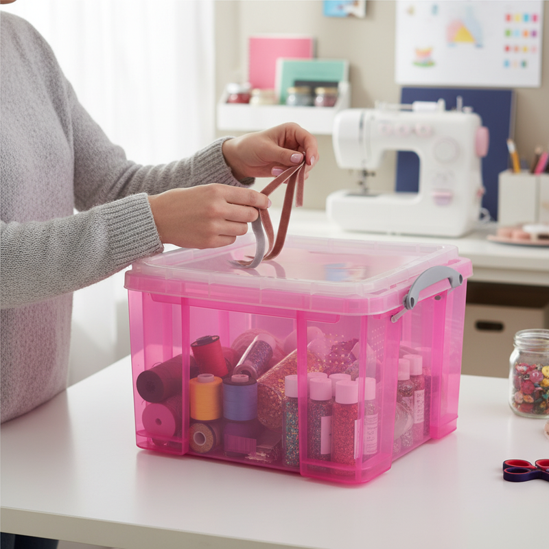 35L Premium Stackable Storage Box - Transparent Pink
