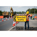 Premium Diverted Traffic Chevron Left Sign 2704 - Quick Fit 1050x450mm with Reflective Material and Fixing Holes