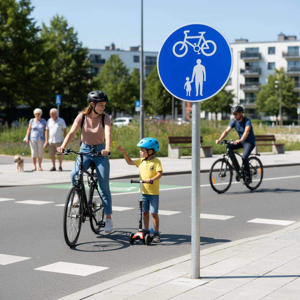 Premium Post Mounted Cycle and Pedestrian Sign for Mixed Use Lanes wit