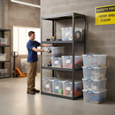 Premium Shelving Unit - 1600mm High - Grey with 8x 33.5L Storage Boxes