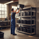 Premium Heavy Duty Shelving - 2200mm High - Grey with 8x 62L Plastic Storage Boxes