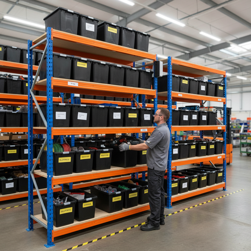 2x Premium Heavy Duty Shelving - 1800mm High with 12x 37L Plastic Storage Boxes