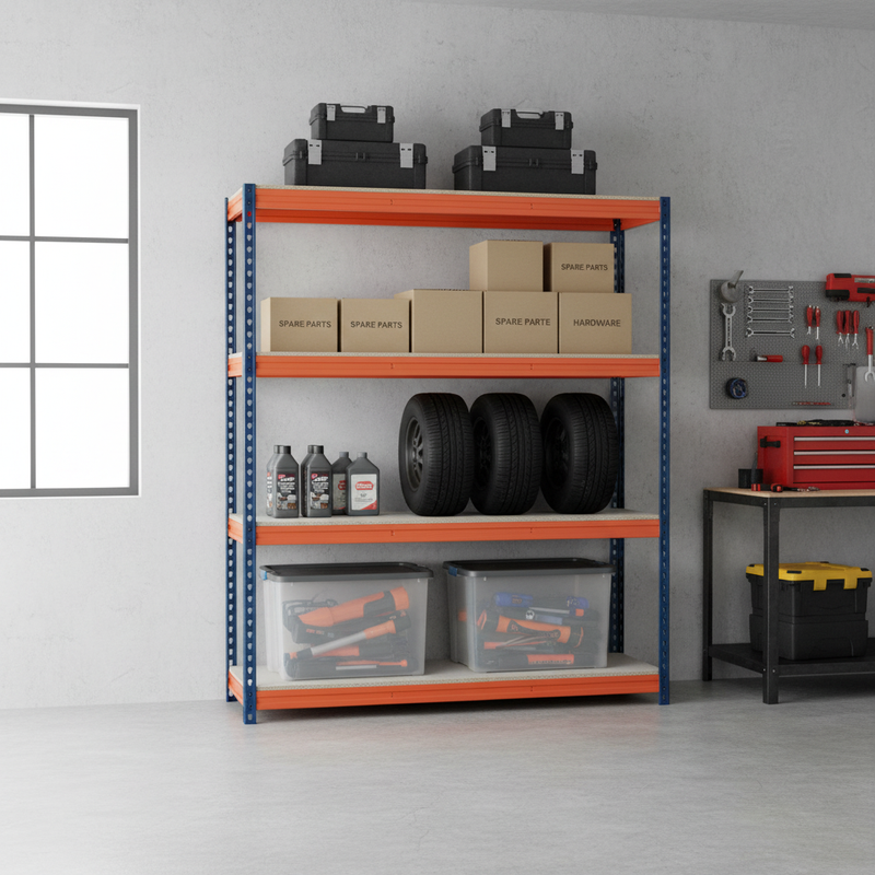 Heavy Duty Garage Shelving Unit - 1600mm High - 500kg Load Capacity - Blue & Orange