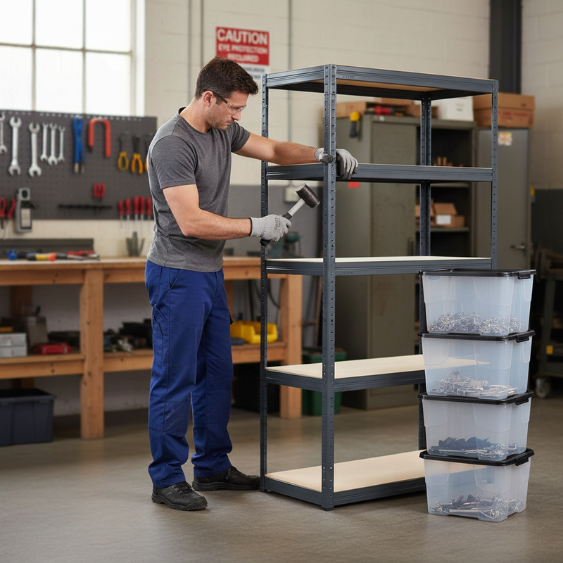 Premium Heavy Duty Shelving Unit with 12x 24L Storage Boxes - 1800mm High - Grey