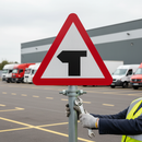 Premium T-Junction Ahead Post Mounted Sign 600mm - Warning Sign with Directional Arrows for Road Safety