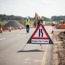 Premium Roll-Up Traffic Sign - Road Narrows Right, Durable PVC, Collapsible for Easy Transport