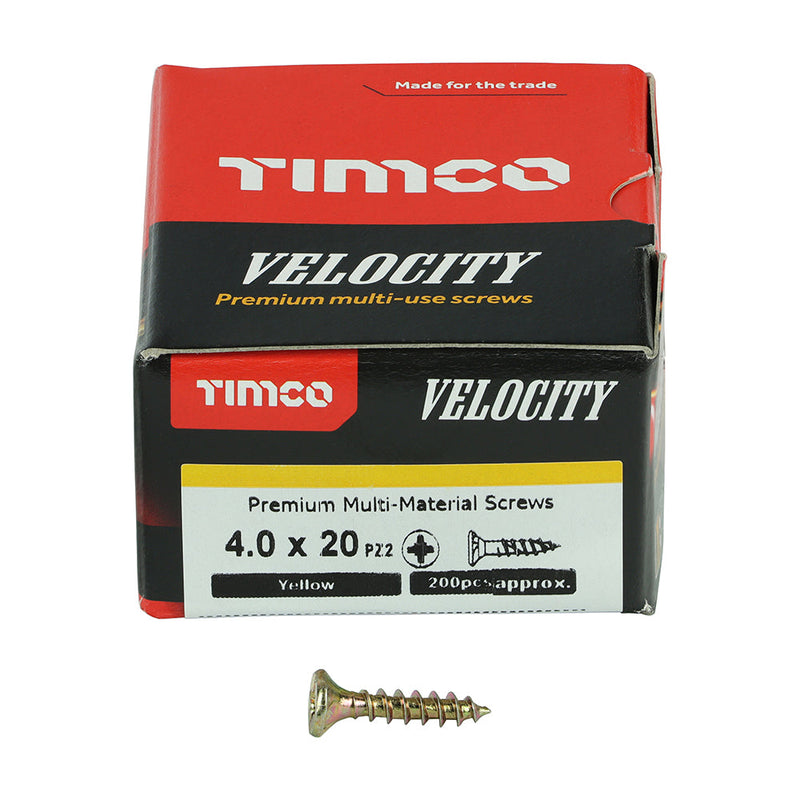 Velocity Premium Multi-Use Screws - PZ - Double Countersunk - Yellow - 4.0 x 20