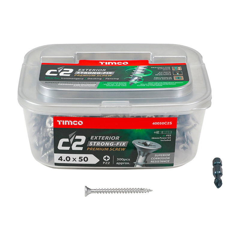 C2 Exterior Strong-Fix - PZ - Double Countersunk with Ribs - Twin-Cut - Silver - 4.0 x 50