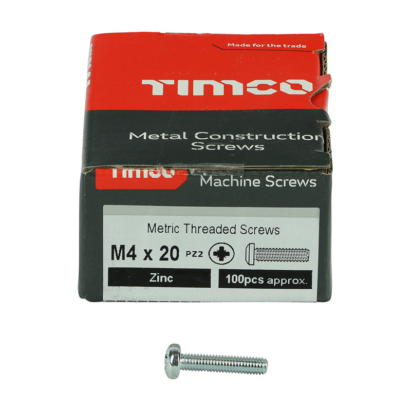 Metric Threaded Machine Screws - PZ - Pan Head - Zinc - M4 x 20