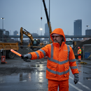 Premium Waterproof Padded Bomber Jacket in Hi Vis Orange with Reflective Tape and Elasticated Cuffs for Cold Weather Protection