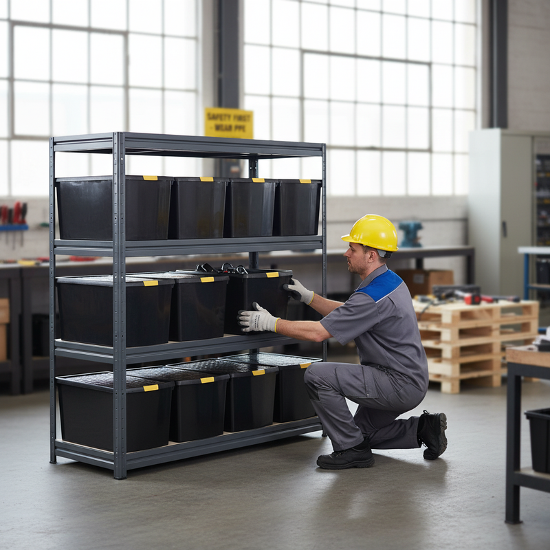 Heavy Duty Garage Shelving - 1770mm High - Grey with Storage Boxes