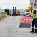 Heavy Duty Roll-Up Road Sign for Sudden Level Changes - 1050x450mm PVC with Galvanized Frame
