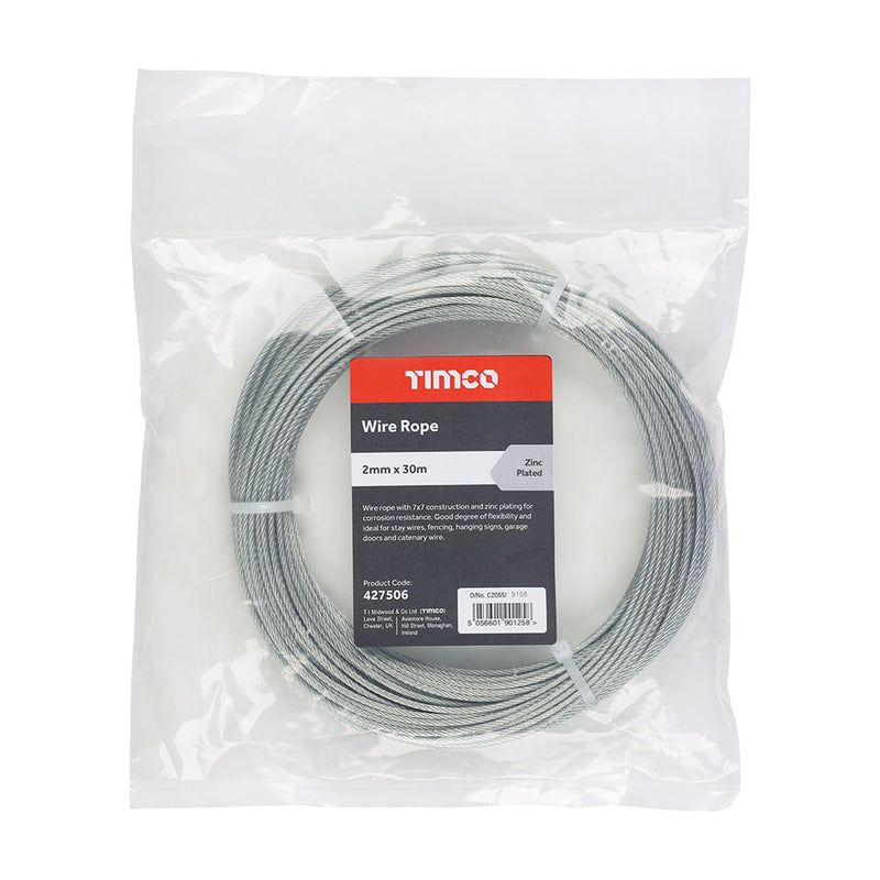Wire Rope - Zinc - 2mm x 30m