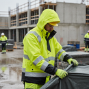 Premium Heavy Duty Hi-Vis Yellow Rain Jacket with Waterproof Features and Fleece-Lined Collar for Extreme Weather Protection