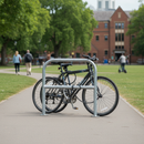 Premium Heavy Duty Transport Cycle Stand with Integrated Signage Plate for Public Areas, Galvanised Steel Construction