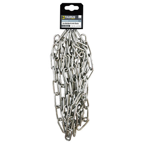 Welded Link Chain - Hot Dipped Galvanised - 4 x 32 x 8mm (3m)