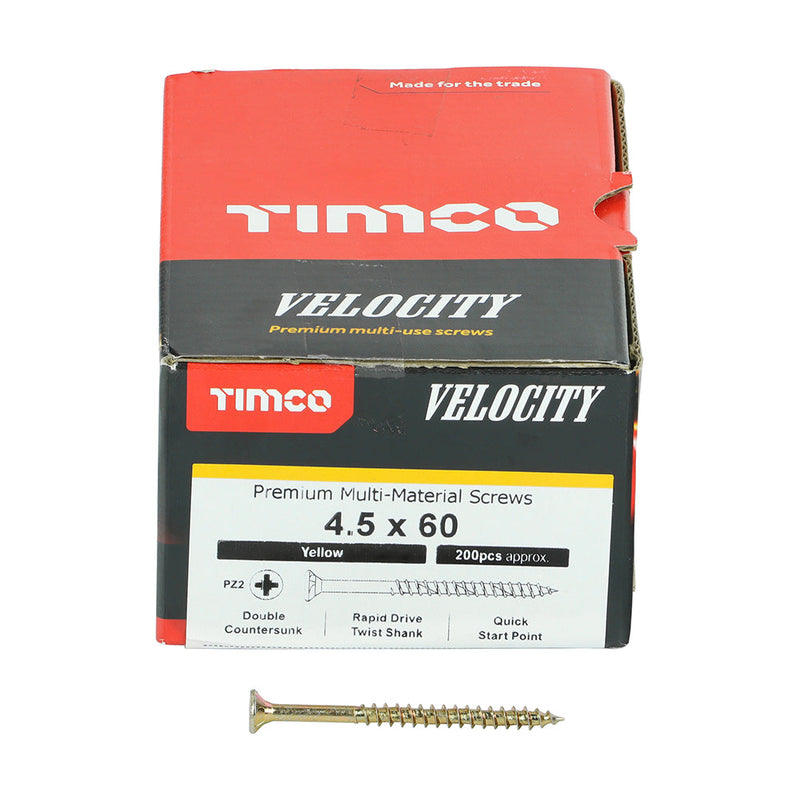 Velocity Premium Multi-Use Screws - PZ - Double Countersunk - Yellow - 4.5 x 60