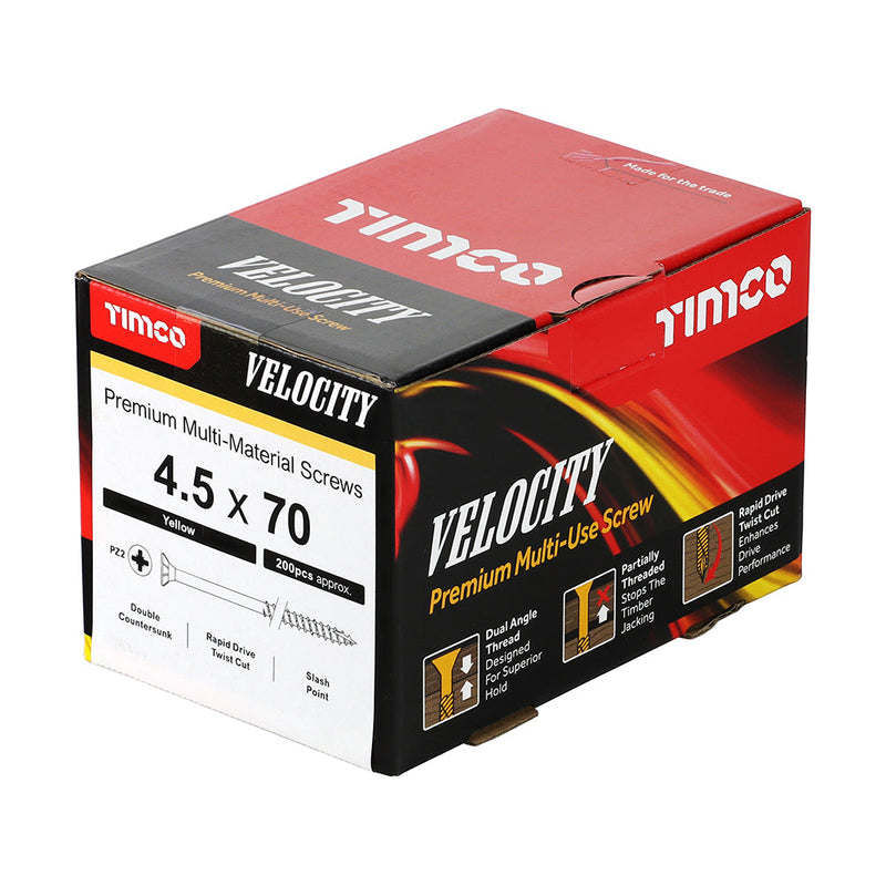 Velocity Premium Multi-Use Screws - PZ - Double Countersunk - Yellow - 4.5 x 70