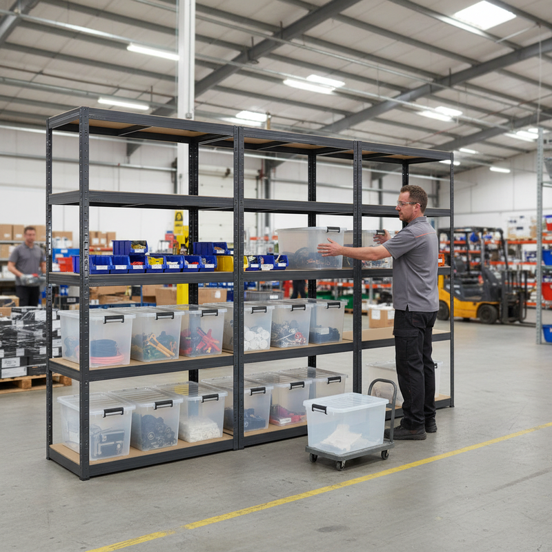 Heavy Duty Shelving Units with 10x 37L Plastic Storage Boxes - 1800mm High