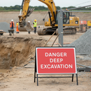 Premium Danger Deep Excavation Sign - Heavy Duty Metal with Retroreflective Face, 1050x750mm Size for Safety Warning