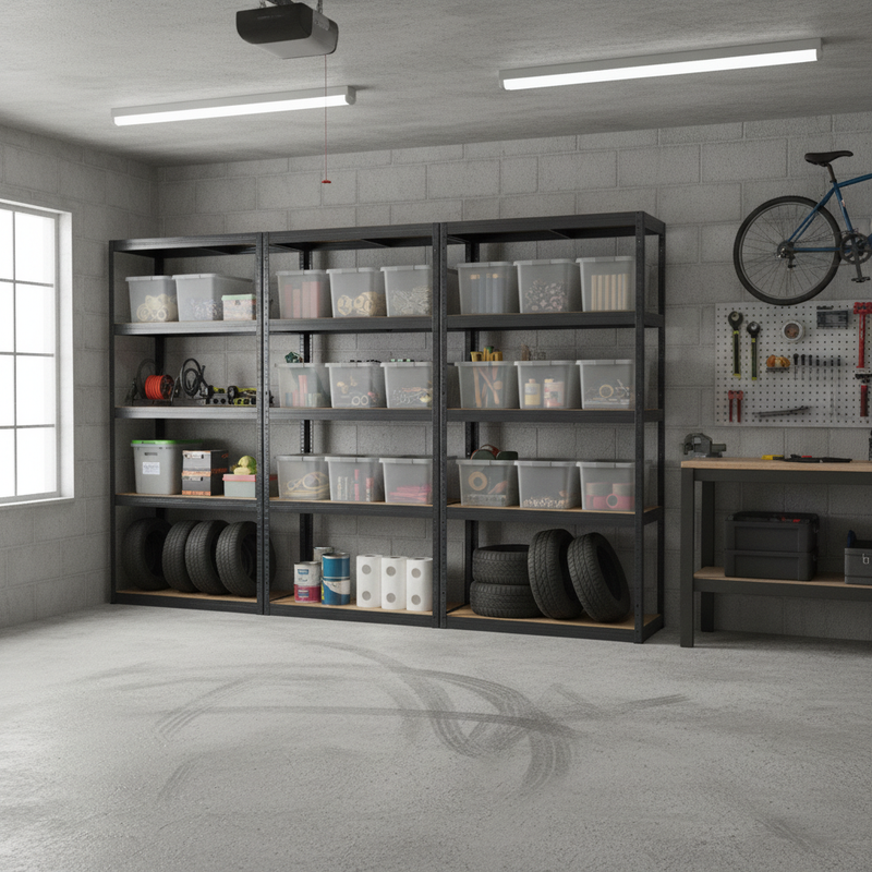 Heavy Duty Shelving Unit with 12x 60L Plastic Storage Boxes - 1800mm High - Grey