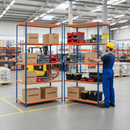 Heavy Duty Industrial Shelving - 1980mm High - 340kg Capacity - Chipboard - Blue & Orange