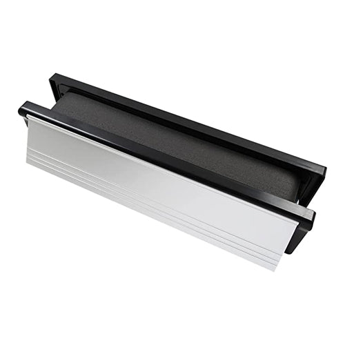 Intumescent Letterbox - Polished Silver - Black Frame - 305 x 70