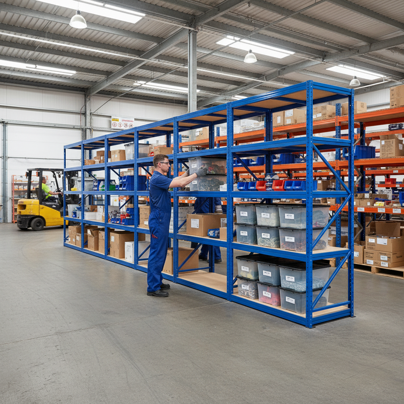 Premium 4x Shelving Units - 1800mm High - Blue with 8x 24L Plastic Storage Boxes