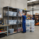 3x Heavy Duty Shelving Units - 1600mm High - Grey with 8x 33.5L Storage Boxes