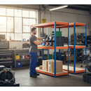 Heavy Duty Industrial Shelving - 2440mm High - 800kg Capacity - Chipboard - Blue & Orange