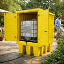 Steel Covered Single IBC Pallet – Lockable Doors – Industrial Grade – Outdoor Use