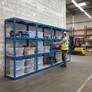 3x Heavy Duty Shelving Units - 1600mm High - Blue with 8x 33.5L Plastic Storage Boxes