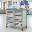 Steel Double Column Tray Trolley – 8 Small & 2 Deep Drawers, 75mm Castors