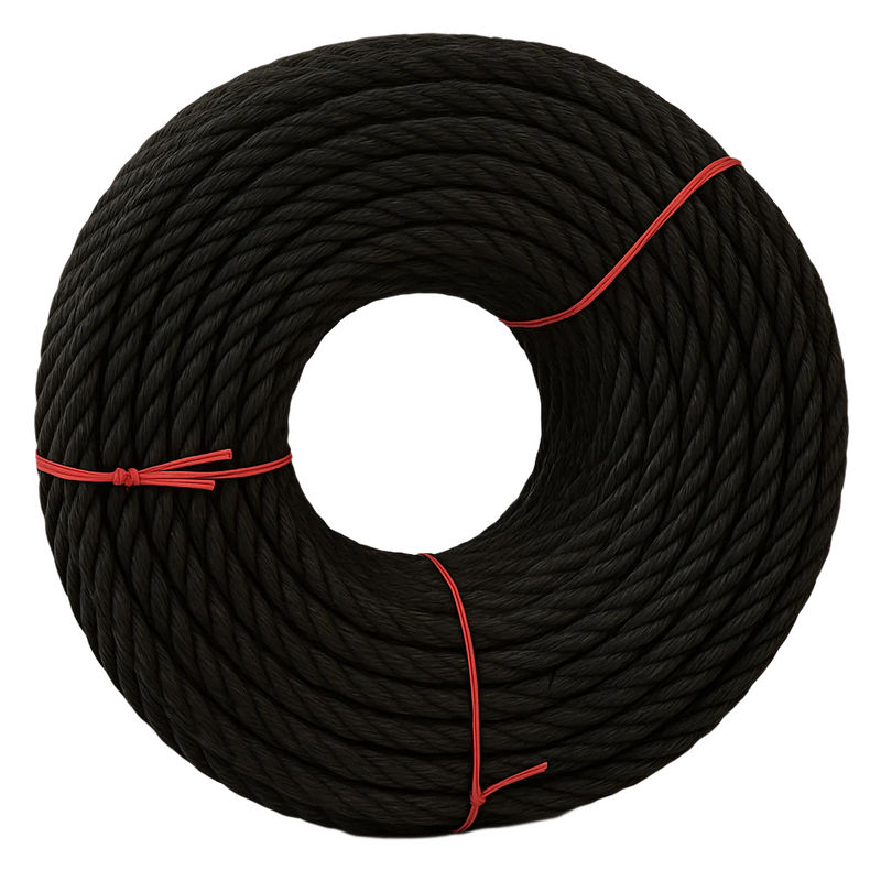 8mm Black Polypropylene Rope 3 Strand - 220m Heavy-Duty Coil