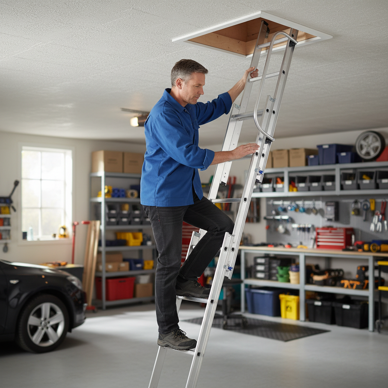 Heavy Duty Aluminium Loft Ladder with Handrail - 3 Section Design