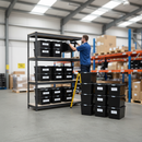 Heavy Duty Shelving Unit with 12x 37L Plastic Storage Boxes - 1800mm High - Grey