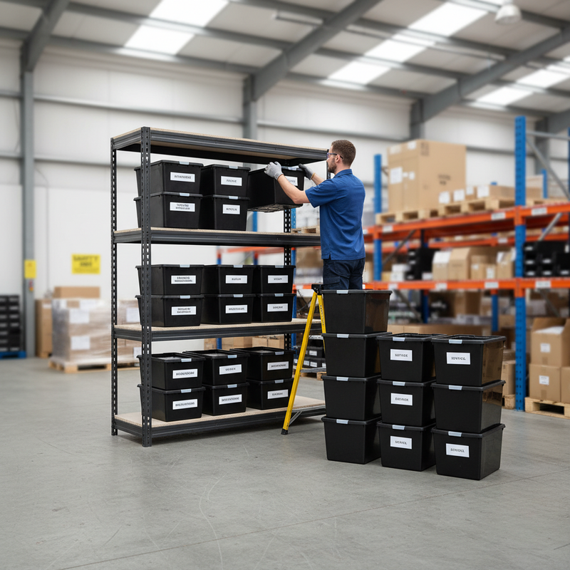 Heavy Duty Shelving Unit with 12x 37L Plastic Storage Boxes - 1800mm High - Grey