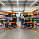 4x Heavy Duty Shelving - 1770mm High - Blue & Orange with 8x 62L Plastic Storage Boxes