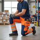 Premium Hi-Vis Softshell Trousers in Orange/Navy Blue with Holster Pockets for Harsh Weather Protection