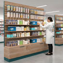 Premium Pharmacy Wall Unit with Adjustable Shelves, Slatwall System, and Spacious Bottom Drawer for Convenient Storage