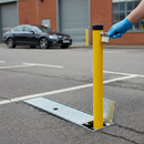 Heavy Duty Lockable Folding Parking Post with High Visibility Yellow Finish and Galvanized Steel Construction for Vehicle Protection